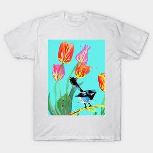 Abstract Blue Wren Watercolor Painting T-Shirt